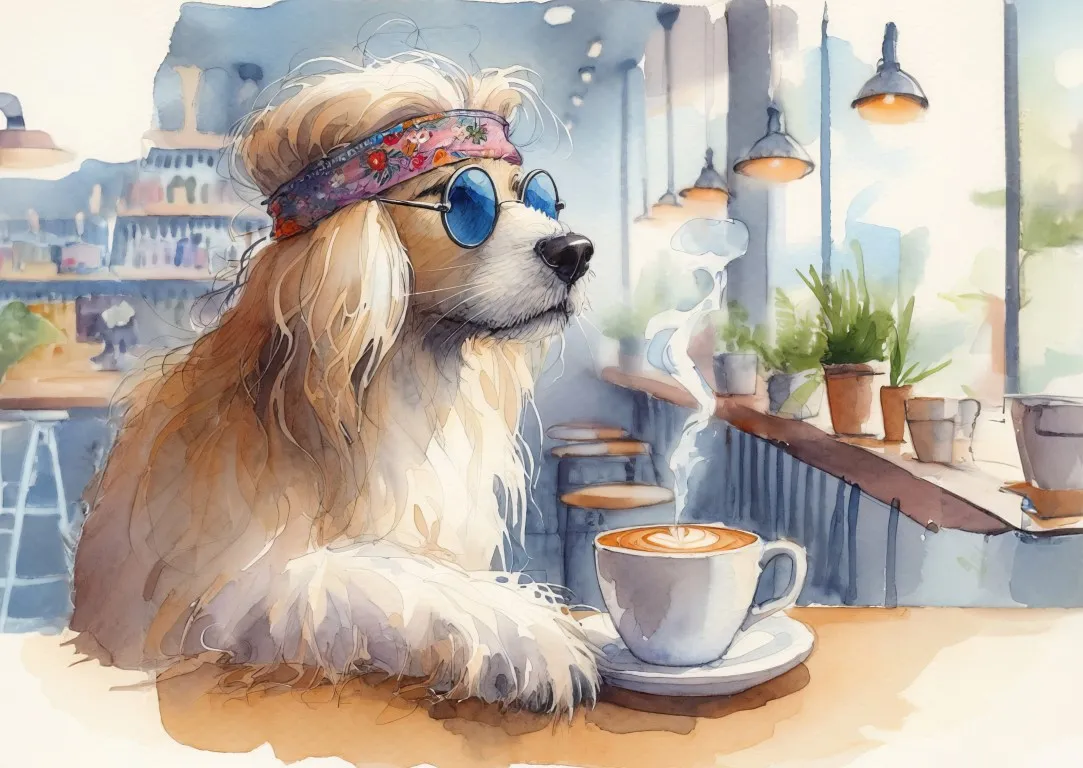 Hipster Dog Coffee Print on Matte Paper | Funny Dog Wall Art