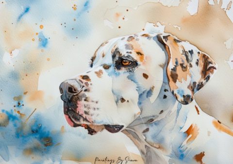 Stunning Dalmatian Watercolor Dog Portrait Painting Print 5"x7" on Matte Paper