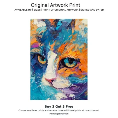 Cat Oil Print on Matte Paper | Colourful Feline Wall Art