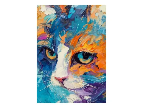 Cat Oil Print on Matte Paper | Colourful Feline Wall Art