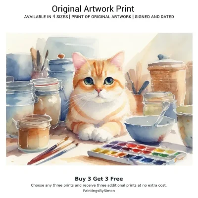 Cat Portrait Print on Matte Paper | Expressive Feline Wall Art