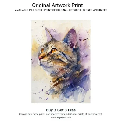 Cat Watercolour Print on Matte Paper | Soft Feline Wall Art