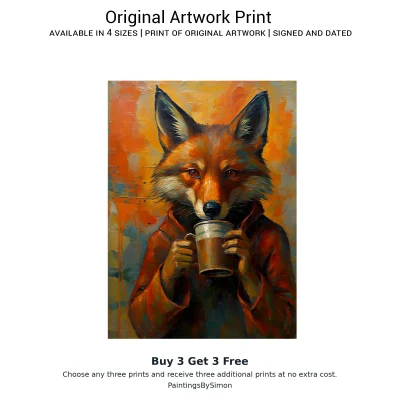 Fox Coffee Print on Matte Paper | Quirky Animal Wall Art