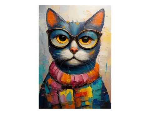 Hipster Cat Print on Matte Paper | Colourful Feline Wall Art
