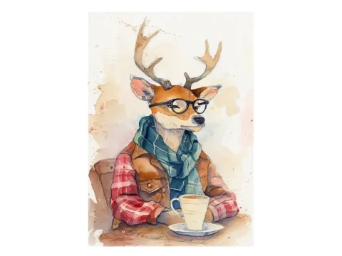 Hipster Deer Café Print on Matte Paper | Quirky Animal Wall Art