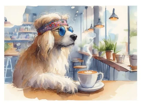 Hipster Dog Coffee Print on Matte Paper | Funny Dog Wall Art