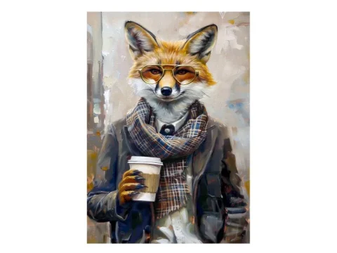 Hipster Fox Coffee Print on Matte Paper | Quirky Wildlife Art