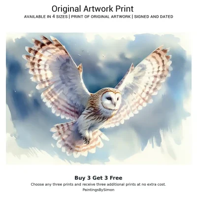 Flying Owl Print on Matte Paper | Wildlife Bird Wall Art