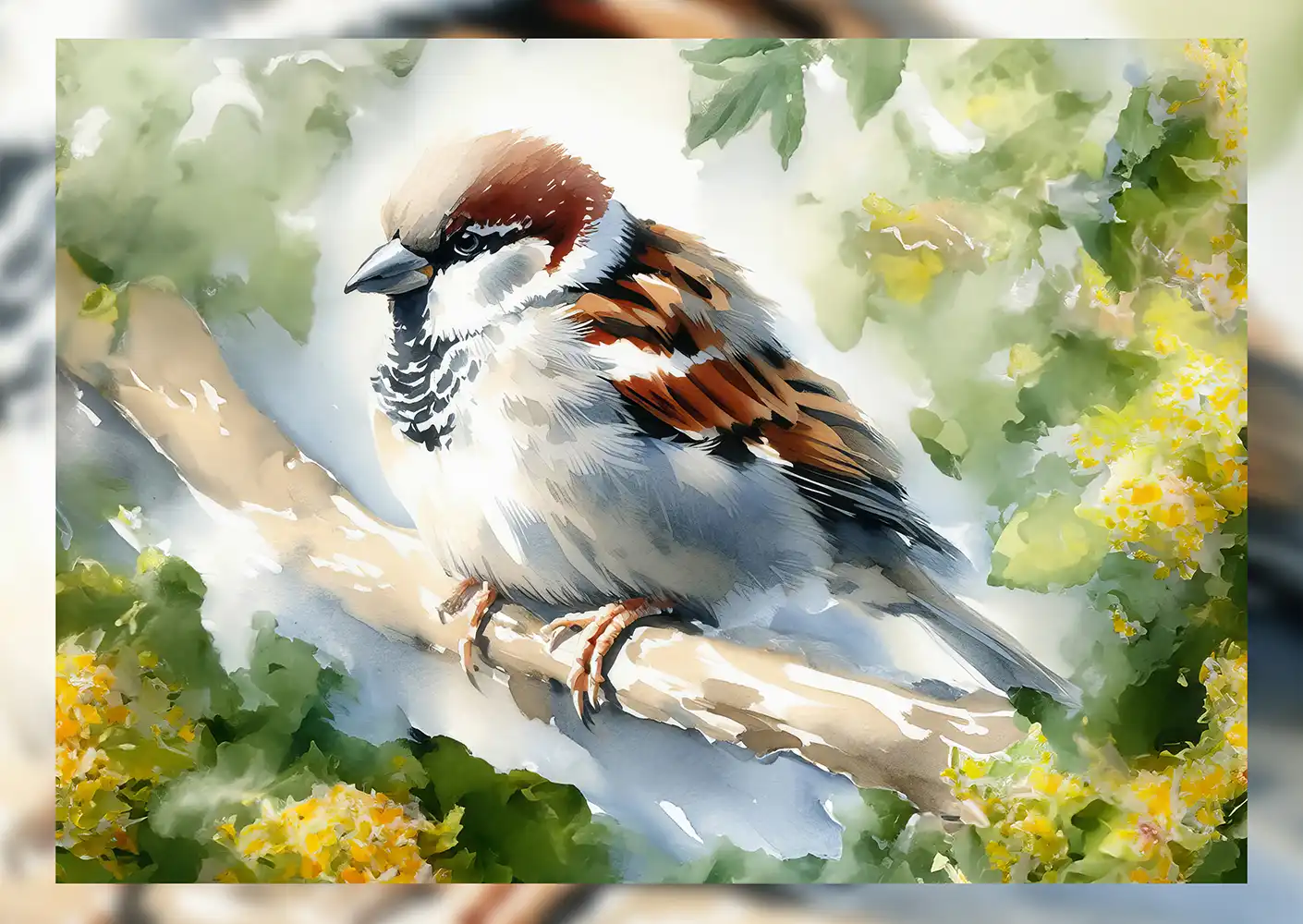 Sparrow Branch Print on Matte Paper | Garden Bird Wall Art