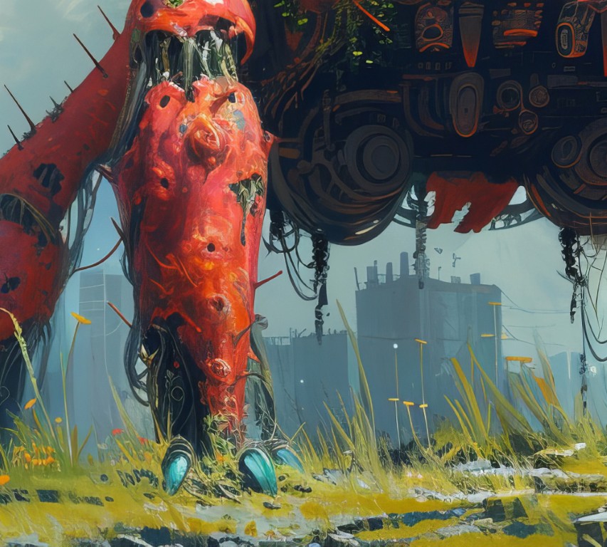 Bold red robot with advanced design