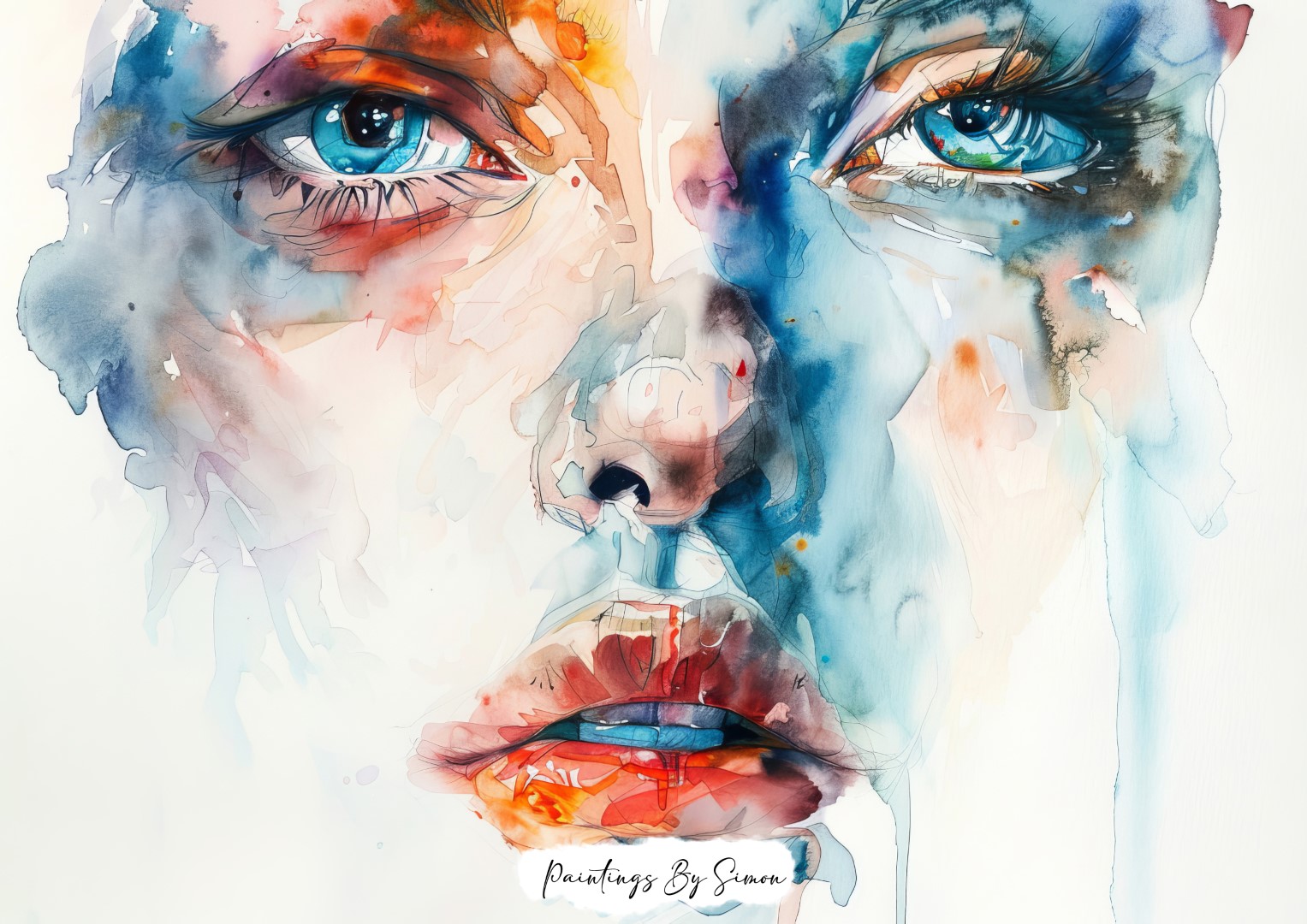 lose-up of watercolor painted eyes in expressive art piece