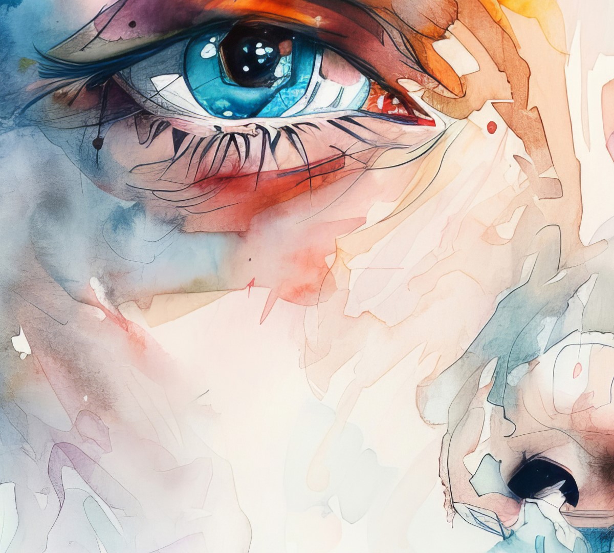 Abstract art with detailed expressive eyes in watercolor