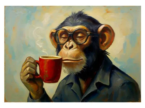 Chimp Coffee Mug Print on Matte Paper | Funny Animal Wall Art
