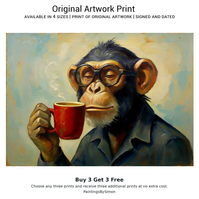 Chimp Coffee Mug Print on Matte Paper | Funny Animal Wall Art