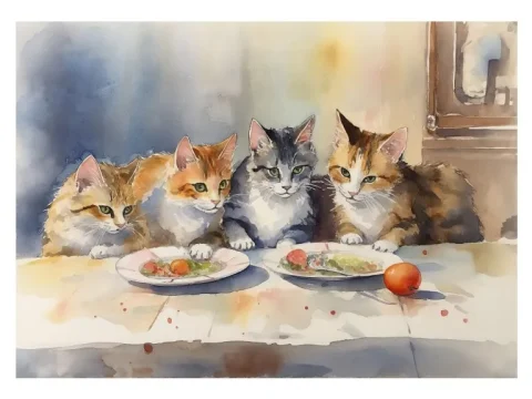 Four Cats Watercolour Print on Matte Paper | Whiskers Wall Art