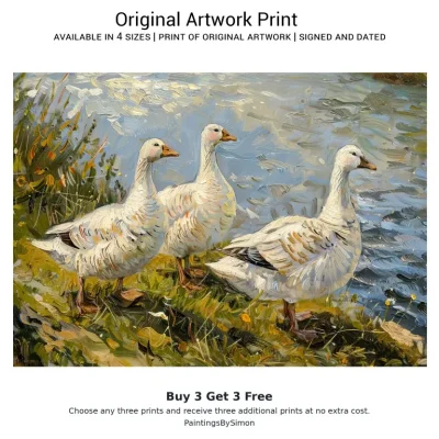 Geese River Print on Matte Paper | Countryside Bird Wall Art