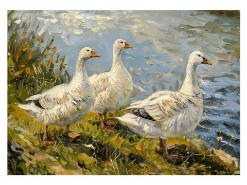 Geese River Print on Matte Paper | Countryside Bird Wall Art