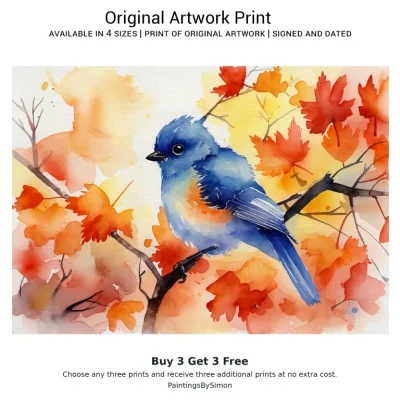 Blue Bird Portrait Print on Matte Paper | Colourful Wildlife Wall Art