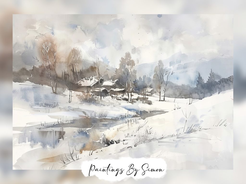 Simon Rudd Landscape Winter Landscape in Watercolor Print 5″x7″ on Matte Paper – Paintings ...