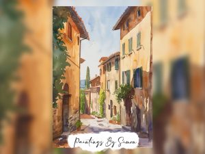 Watercolor painting of sunny Italian street