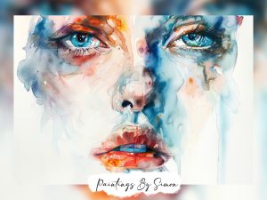 Abstract expressive art with vibrant watercolor eyes