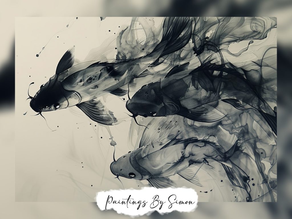Coy Fish Ink Koi Fish Ink Print on Matte Paper | Pond Wildlife Art – Paintings By Simon