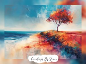 Vibrant Coastal Autumn art with a single tree