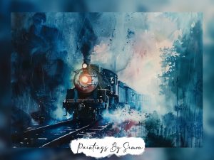 The adventure of rail travel illustrated in a colorful watercolor scene.