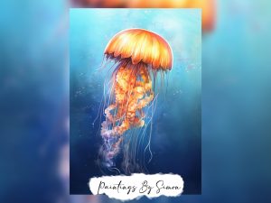 Watercolor painting of a glowing jellyfish with vibrant hues.