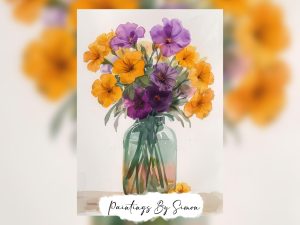 Vibrant floral art featuring a watercolor painting of blooms