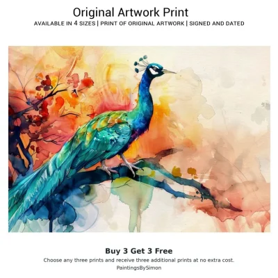 Peacock Bird Print on Matte Paper | Colourful Wildlife Wall Art