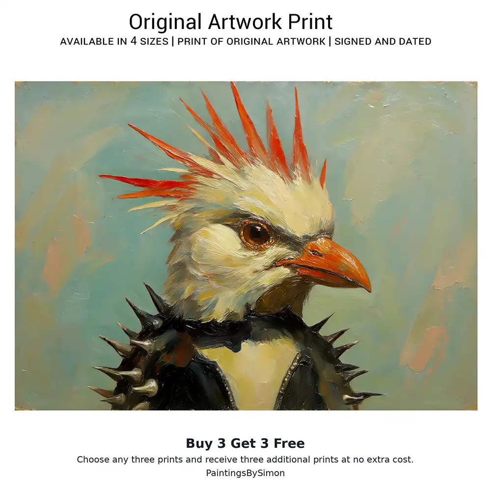 Punk Parrot Print on Matte Paper | Funny Bird Wall Art