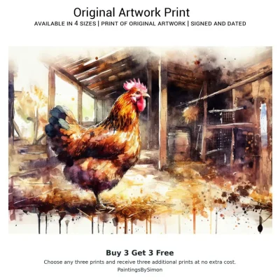 Rooster Farm Print on Matte Paper | Country Bird Wall Art