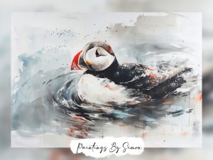 Puffin canvas art showcasing the bird's whimsical charm