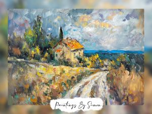 Expressive countryside art depicting a vibrant rural scene