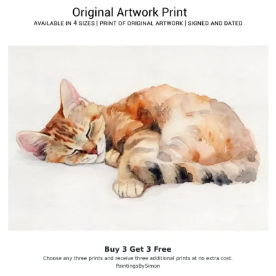 Sleeping Cat Print on Matte Paper | Cosy Feline Wall Art
