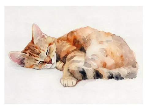 Sleeping Cat Print on Matte Paper | Cosy Feline Wall Art