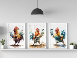 Hilarious tech-savvy rooster holding a smartphone