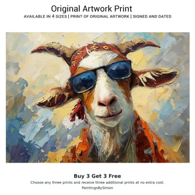 Goat Sunglasses Print on Matte Paper | Funny Farm Animal Art
