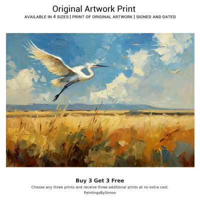 Heron Flying Print on Matte Paper | Wetland Bird Wall Art