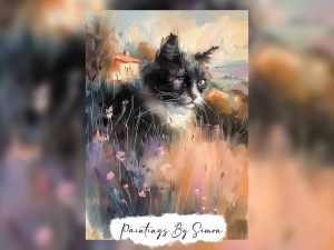 Majestic cat in serene landscape.