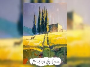 Peaceful countryside scene painting