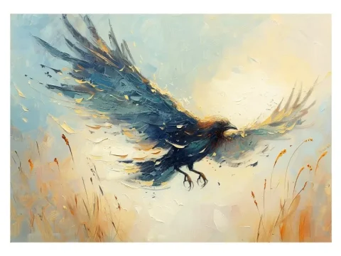 Raven Flying Print on Matte Paper | Gothic Bird Wall Art