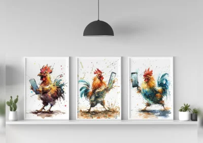 Rooster Smartphone Print Set | Funny Farm Animal Wall Art