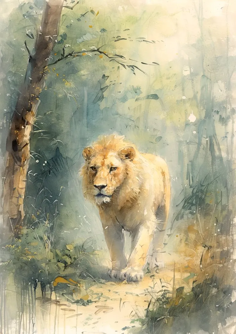 Lion Forest Print on Matte Paper | Big Cat Wall Art