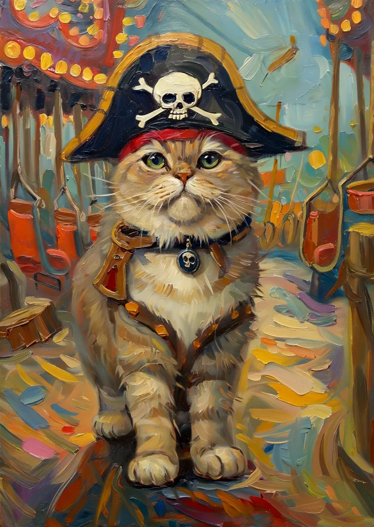Pirate Cat Print on Matte Paper | Funny Cat Wall Art