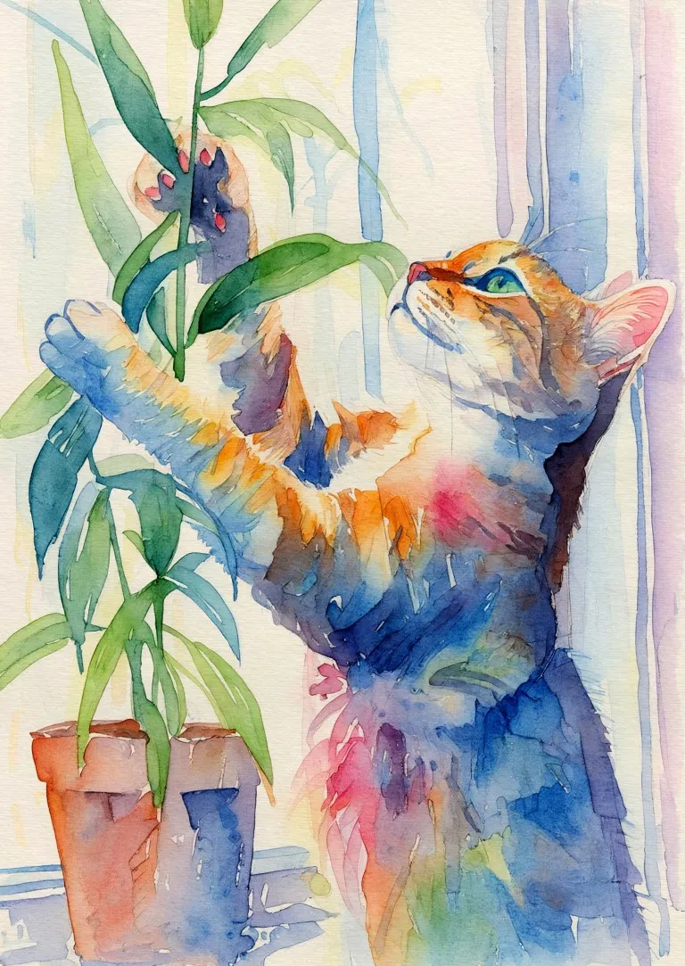 Kitten Plant Print on Matte Paper | Cute Cat Wall Art