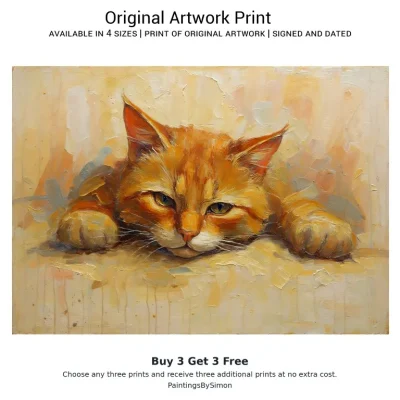 Expressive Cat Portrait Print on Matte Paper | Feline Wall Art