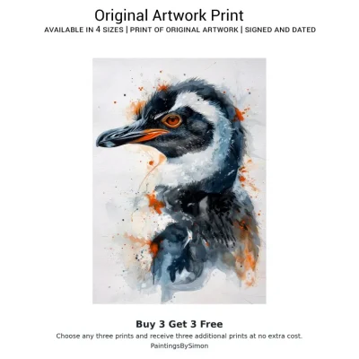 Penguin Portrait Print on Matte Paper | Coastal Bird Wall Art