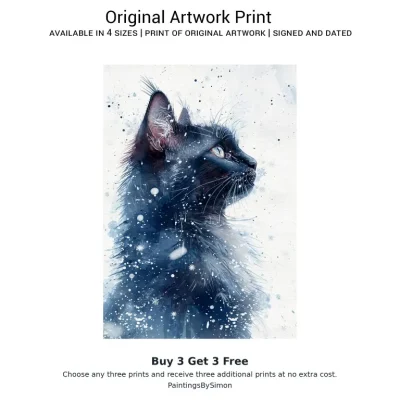 Snowy Cat Print on Matte Paper | Mystical Feline Wall Art
